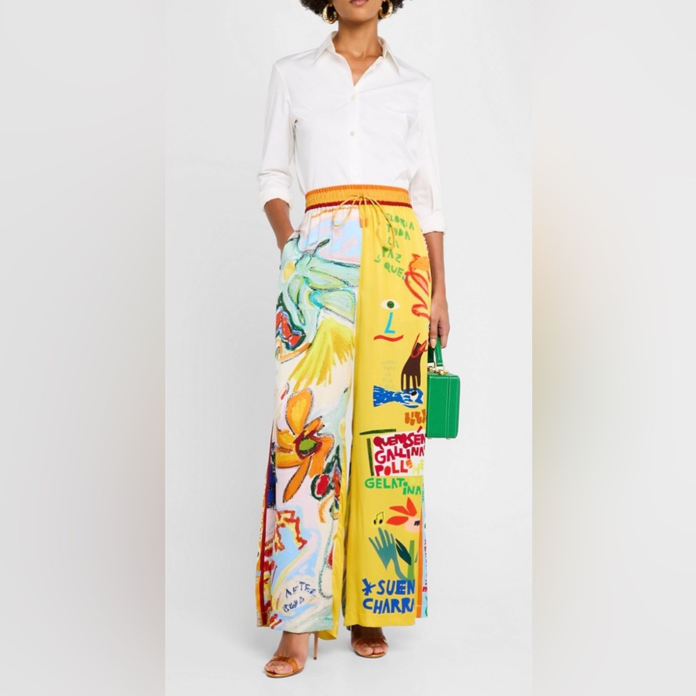 NWT ALEMAIS - La Charrasca Printed Silk Satin Wide-leg pants